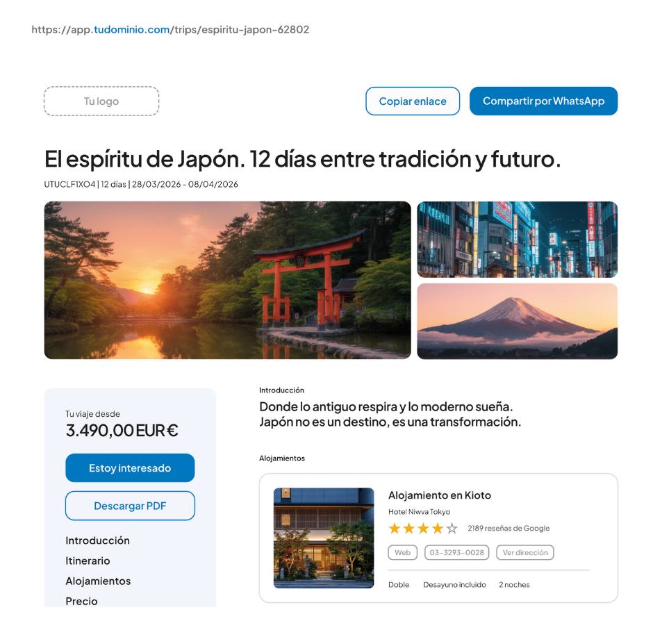 Propuesta branded del trip lista para enviar al cliente
